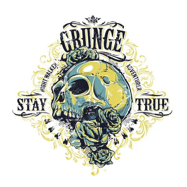 Stampa cranio Grunge — Vettoriale Stock