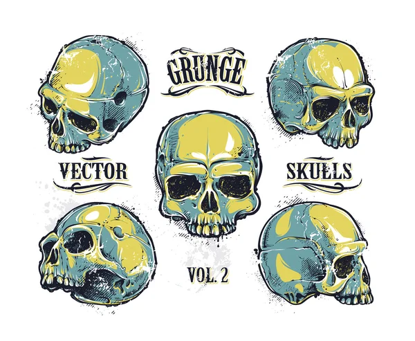 Juego de vectores de cráneos grunge — Vector de stock