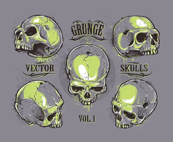 Grunge schedels vector set — Stockvector