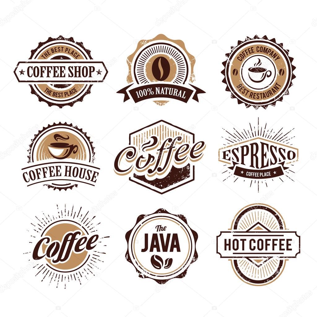 Retro styled coffee emblems vector set isolated on white.