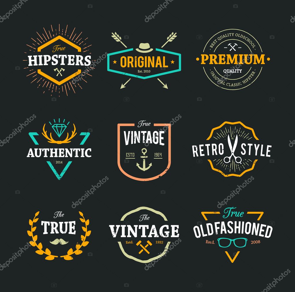 Set of hipster emblems, badges and design elements. Cool old fashioned labels for retro styled design.
