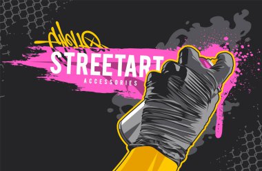 El ele tutuşma sprey kutulu grafiti afişi. Kirli vahşi grafiti vektör sanatı.