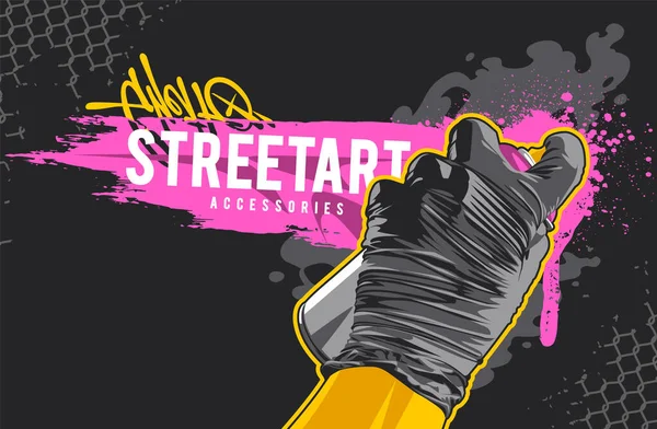 Graffiti Banner Dengan Tangan Memegang Semprotan Dapat Seni Vektor Grafiti - Stok Vektor