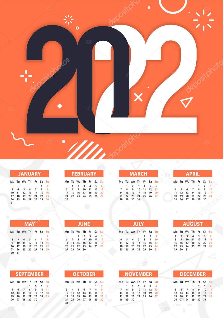 2022 Calendar flat design with simple geometric shapes. Vector EPS10 graphic.