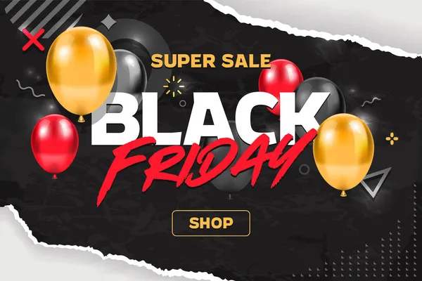 Black Friday Sale Vector Banner Strong Letters Black Paper Style — Stock Vector