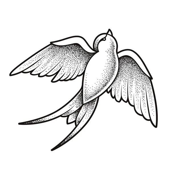Tatouage Old School Avaler Oiseau Isolé Sur Blanc Dotwork Style — Image vectorielle