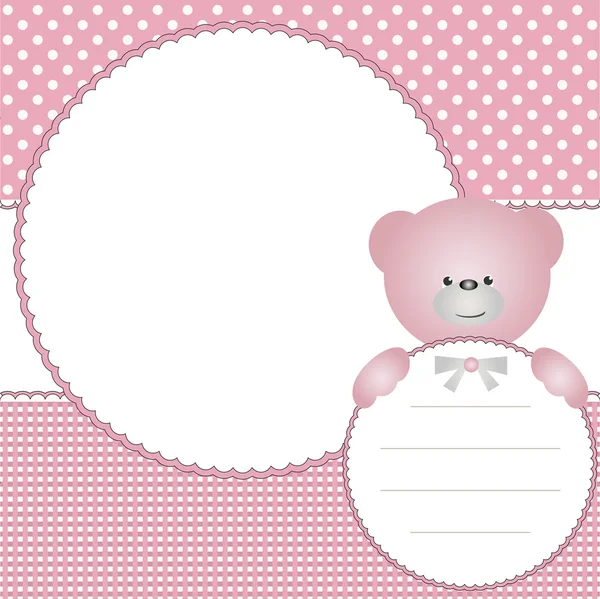 Babies photo frame or invitation card with teddy bear — Stock Vector