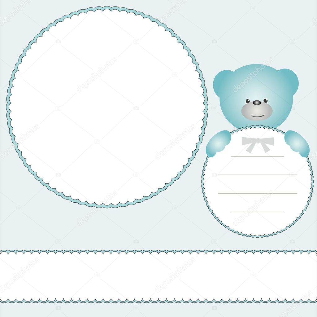 Babies photo frame or invitation card with teddy bear — Stock Vector © fotodddelli 12814456