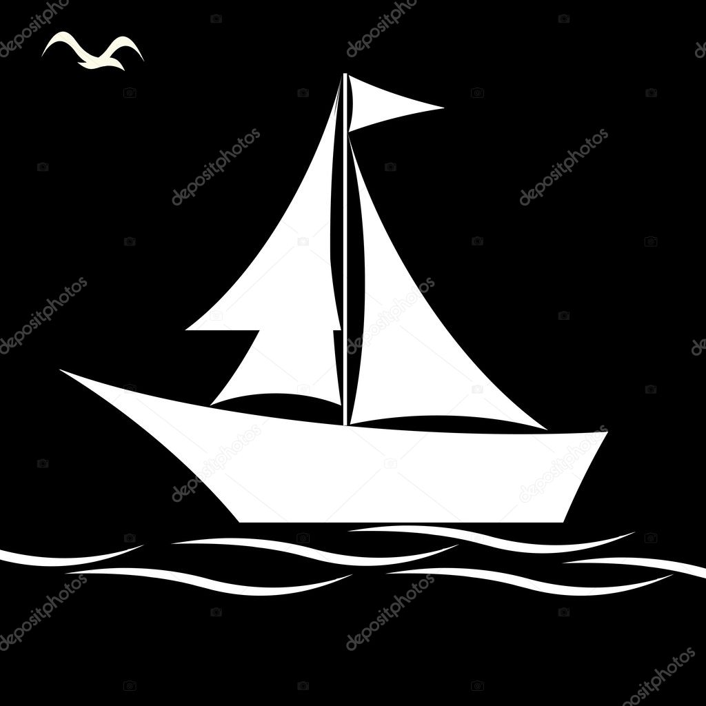 Black and white sailing boat