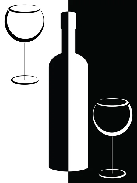 Fekete-fehér plakát-, üveg- és wineglasses — Stock Vector