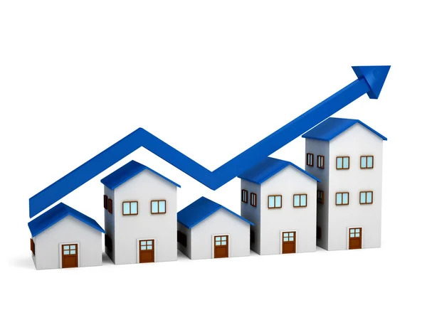 Growing chart over houses 3d — Stock Photo, Image