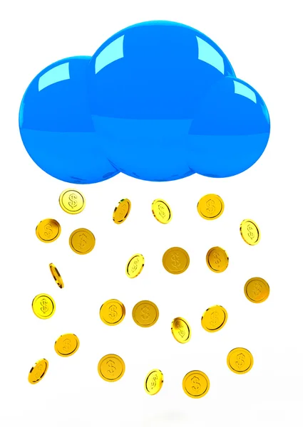 Goldmünzen mit Wolke regnen. — Stockfoto