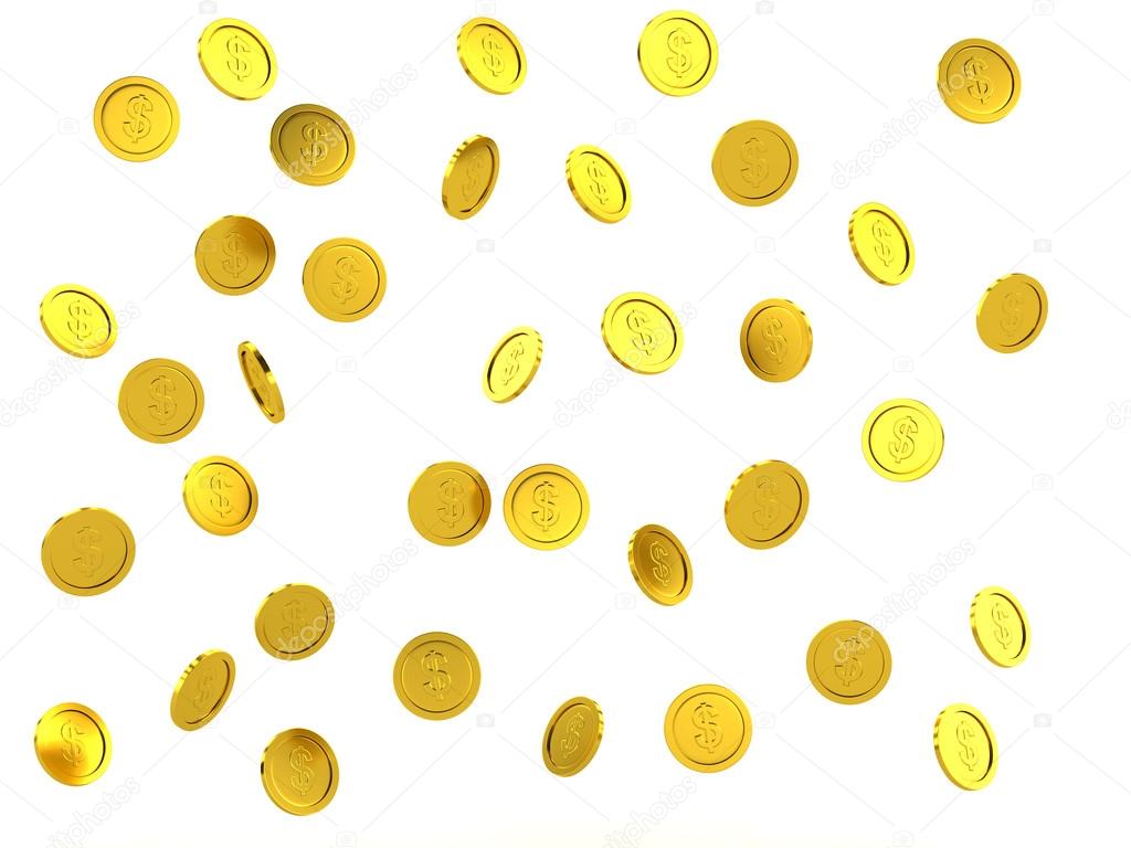 3d rendered failing golden coins