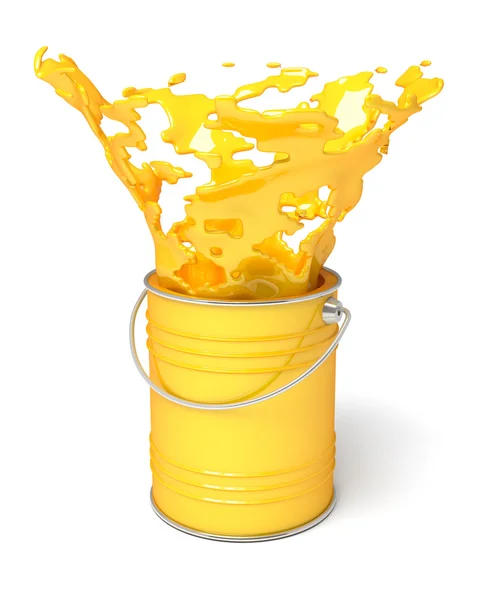 Red paint splashing out of can — Stock Photo, Image