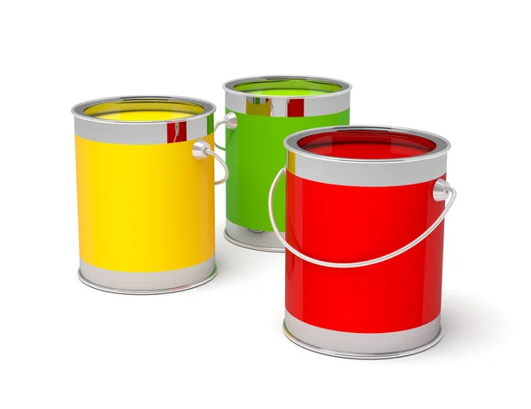 Coloridas latas de pintura en blanco — Foto de Stock