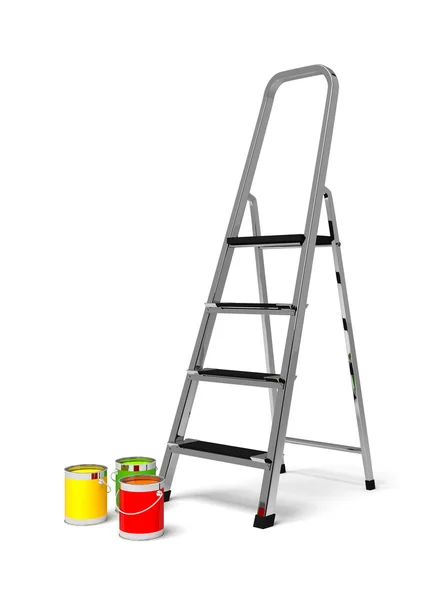 Metal stairs stepladder and paint — Stock Photo, Image