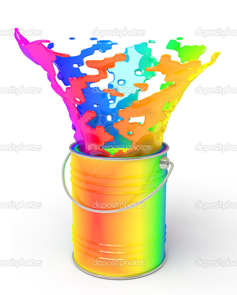 Rainbow paint splashing out of can