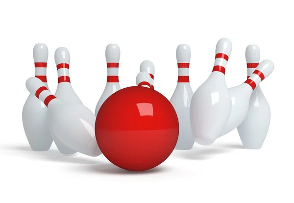 Bowling bollen kraschar in i stiften — Stockfoto