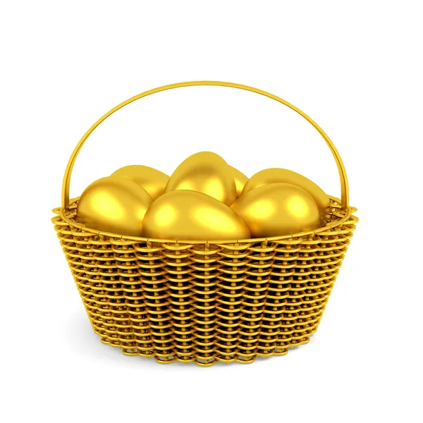 Golden easter eggs in basket isolated — Stock Photo, Image