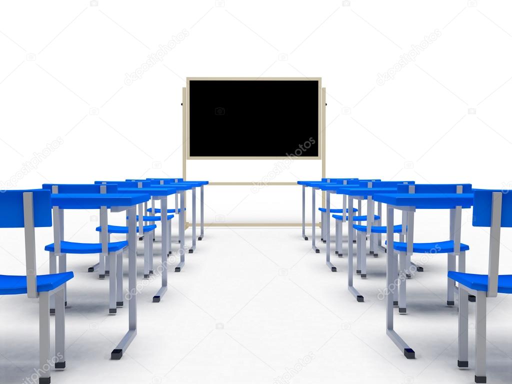 Audience with desks over white background