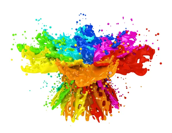 Colorful paint splashing isolated on white — Stock Photo, Image