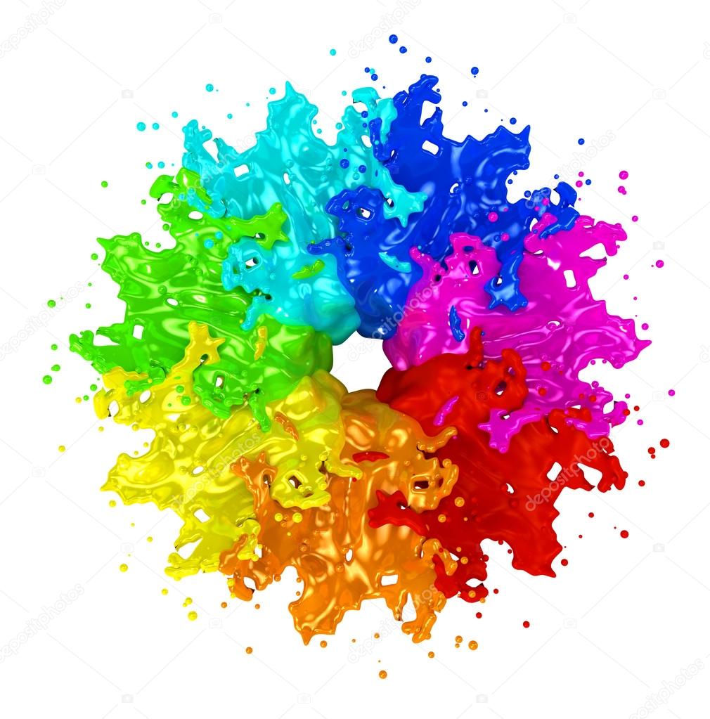 Colorful paint splashing isolated on white