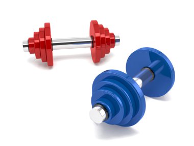 Beyaz arka plan üzerinde iki halter