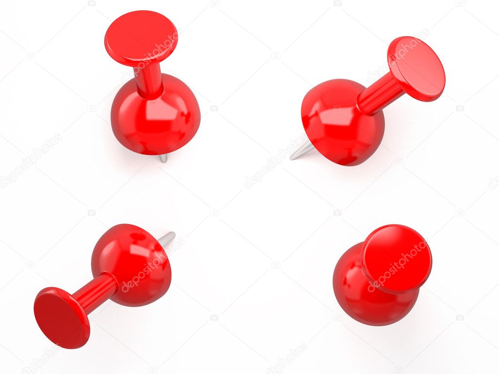 Red pushpin. 3d image. Isolated white background.