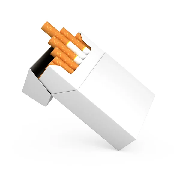 Otwórz pełną paczkę papierosów na białym tle — Zdjęcie stockowe