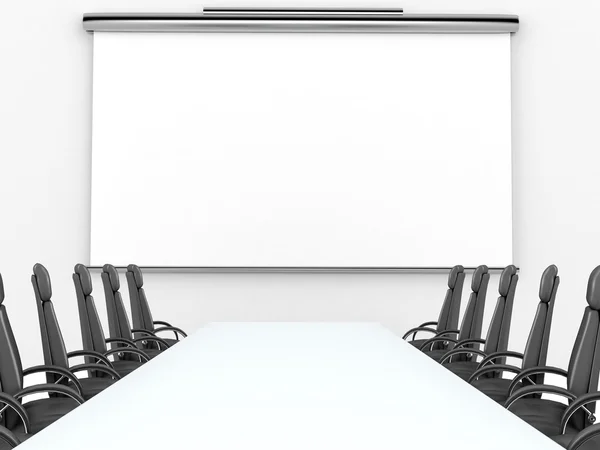 Bir toplantı salonu projeksiyon perdesi ile render — Stok fotoğraf