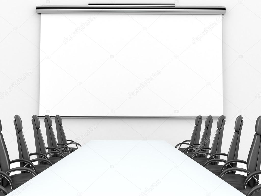 Render of meeting room with projection screen