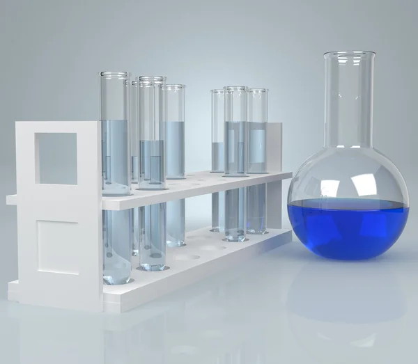 Próbówki z błękitnym płynem. wygenerowane komputerowo — Zdjęcie stockowe