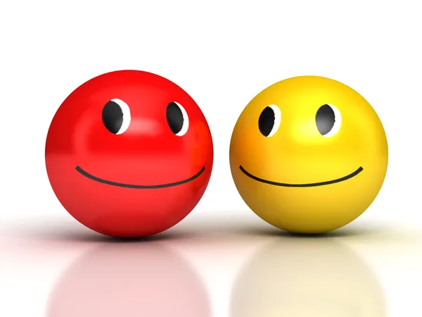 Lachende Smileys über Weiß — Stockfoto