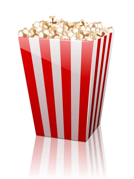 Paper bag full of popcorn on white background. — Stock Vector