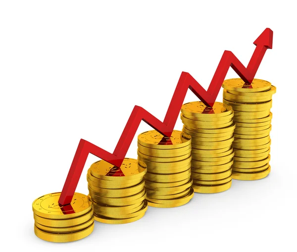 Bar chart diagram of golden dollar coins — Stock Photo, Image