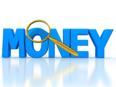 Büyütecin altında Word para 3d harfler