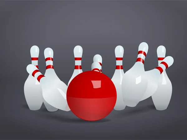 Boule de bowling s'écrasant dans les broches — Image vectorielle