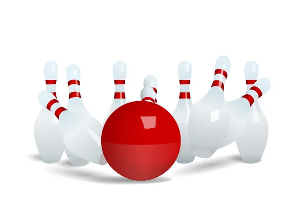 Boule de bowling s'écrasant dans les broches — Image vectorielle