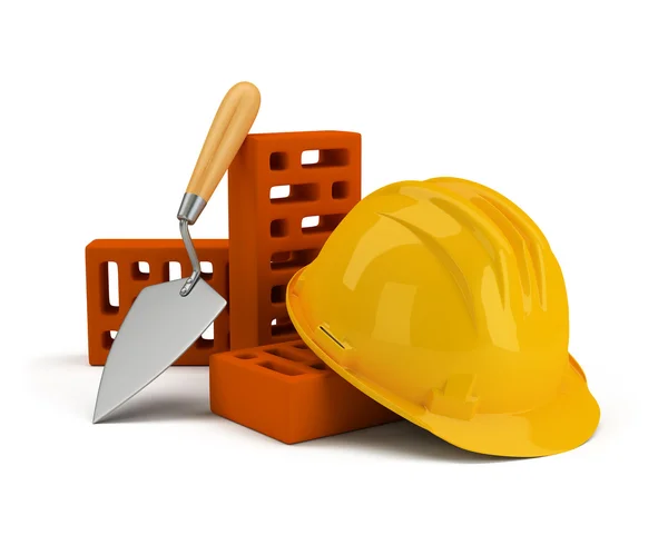 Helmet with bricks and trowel — Stock Photo, Image