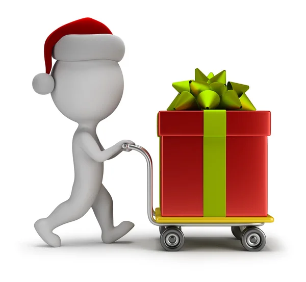 3d small people - Santa carries a gift — Stock Photo, Image