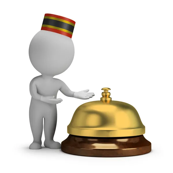 3d small people - bellboy and service bell — Stock Photo, Image