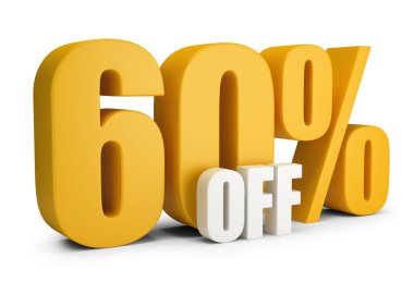 Yüzde 60 indirimli. 3 boyutlu görüntü. Beyaz arkaplan.