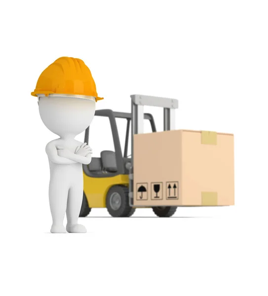 Small Worker Background Forklift Depth Field Image White Background Royalty Free Stock Photos