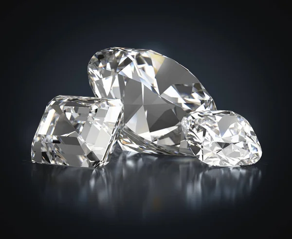 Imagen Generada Diamantes Diferentes Formas Sobre Fondo Negro Reflectante —  Fotos de Stock