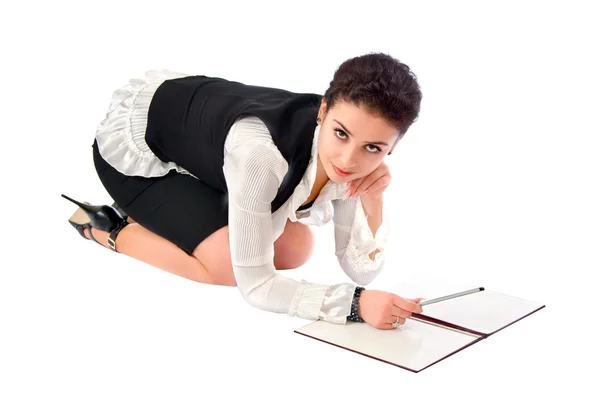 Girl in a business suit with a folder — Stock Photo, Image
