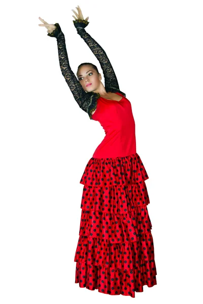 Young dancer dances in a red dress — Stock Photo, Image