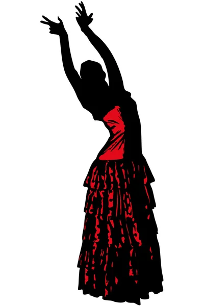 Bosquejo de una chica en pose de baile Flamenco — Vector de stock