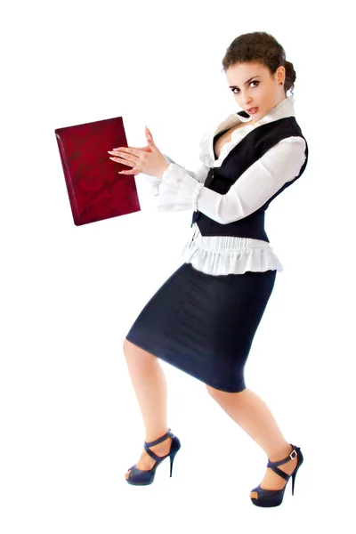 Girl in a business suit with a folder — Stock Photo, Image