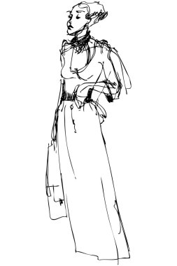 yüksek ince kadın uzun elbise kroki