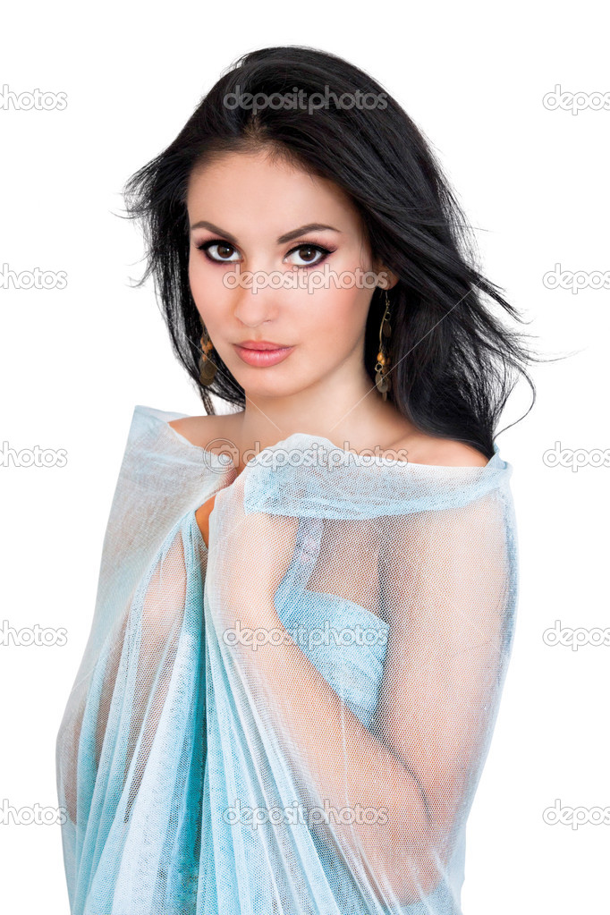 Portrait of a young woman in a blue scarf